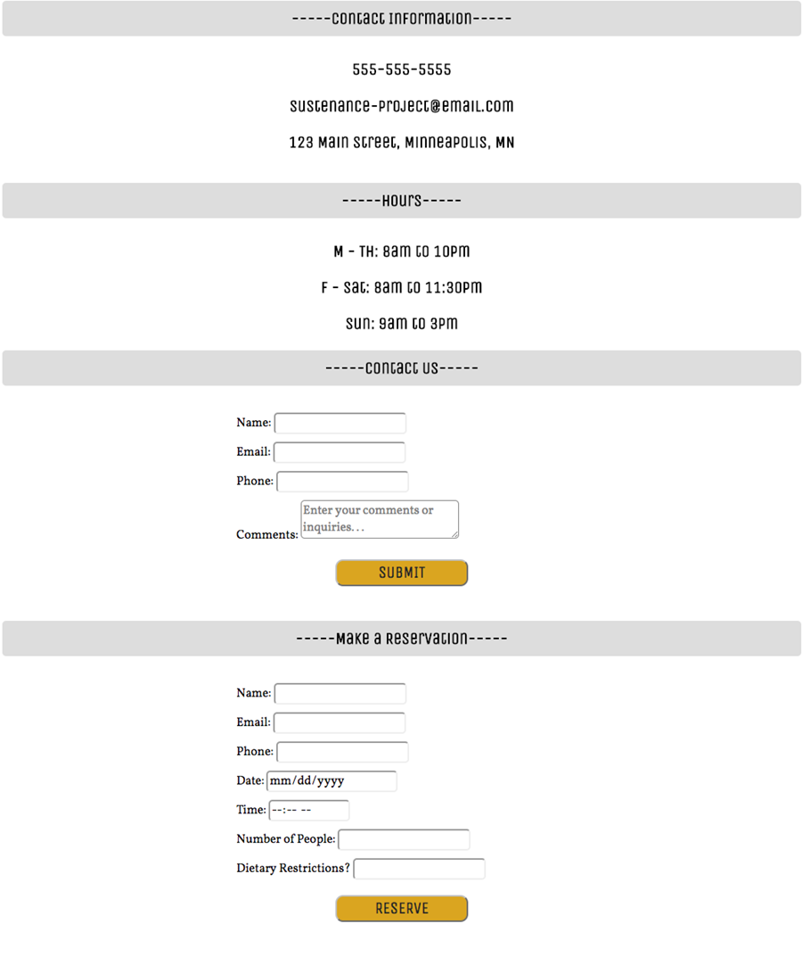 Sustenance Project Contact Forms